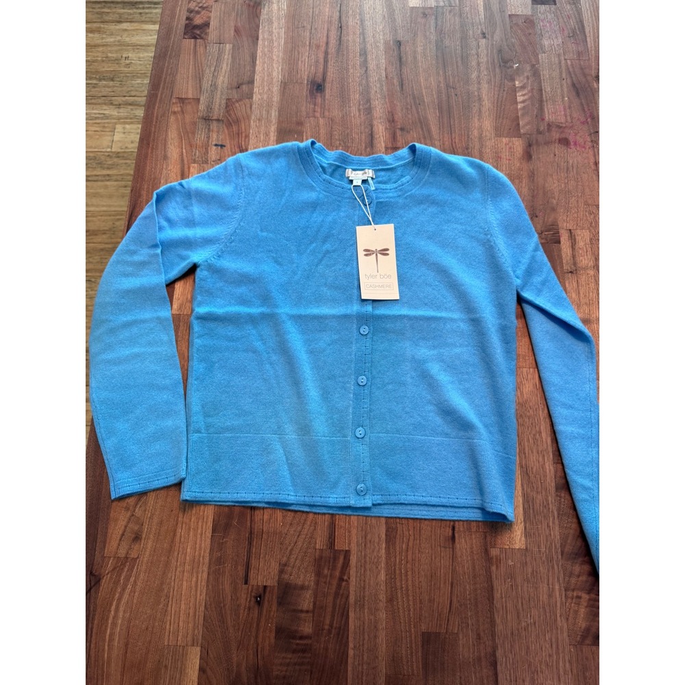 Tyler Boe Cashmere Cardigan Light Blue Button Front Crew Neck Sweater NWT
